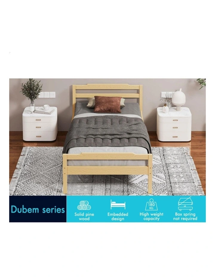 Bed Frame Wooden King Single Mattress Base Platform Timber Oak DUBEM image 5