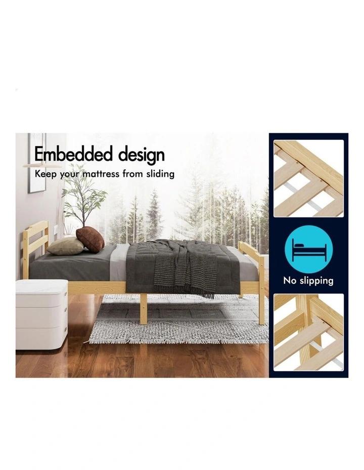 Bed Frame Wooden King Single Mattress Base Platform Timber Oak DUBEM image 6