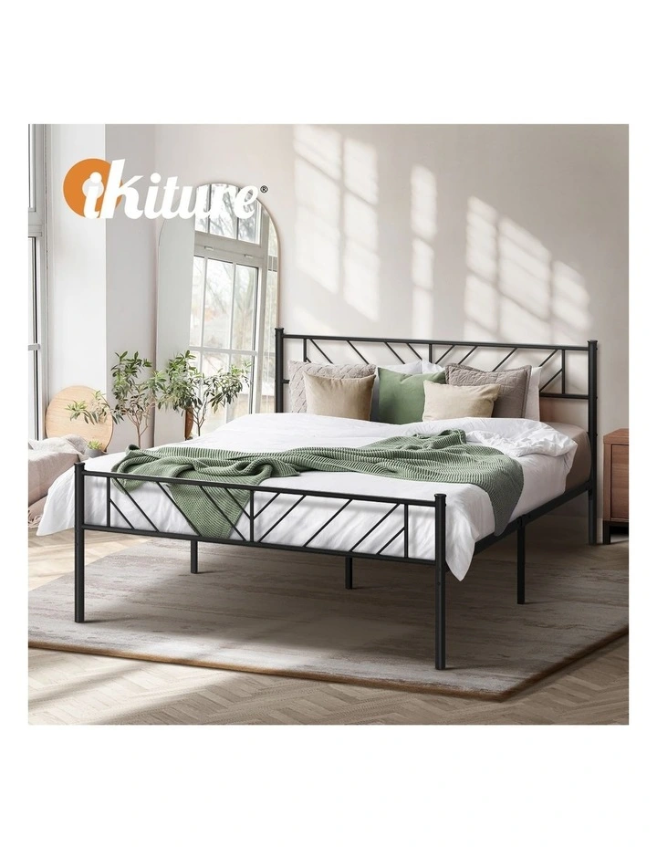 Oikiture Metal Bed Frame Double Size Bed Base Platform Black image 7