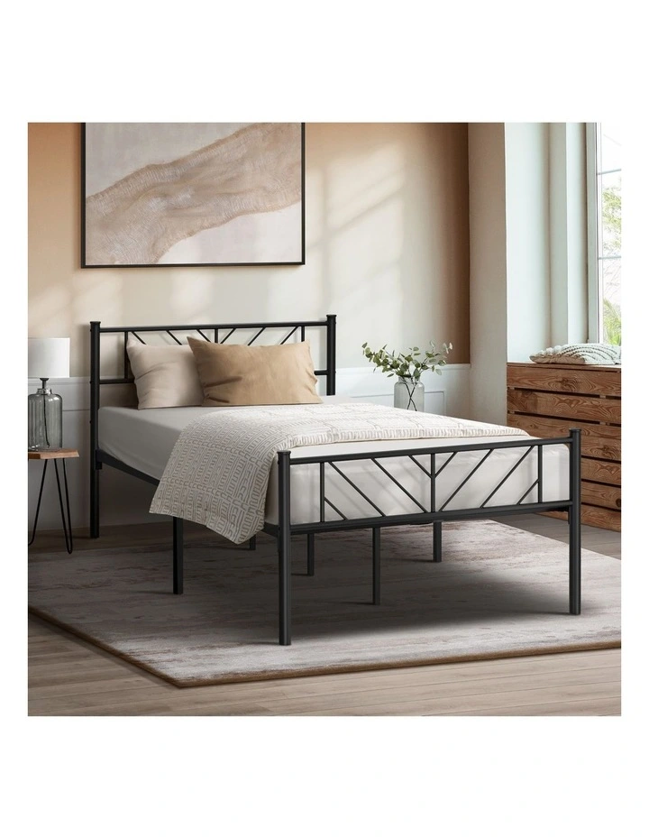 Oikiture Metal Bed Frame King Single Bed Base Platform Black image 4