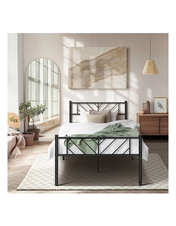 Oikiture Metal Bed Frame King Single Bed Base Platform Black image 5