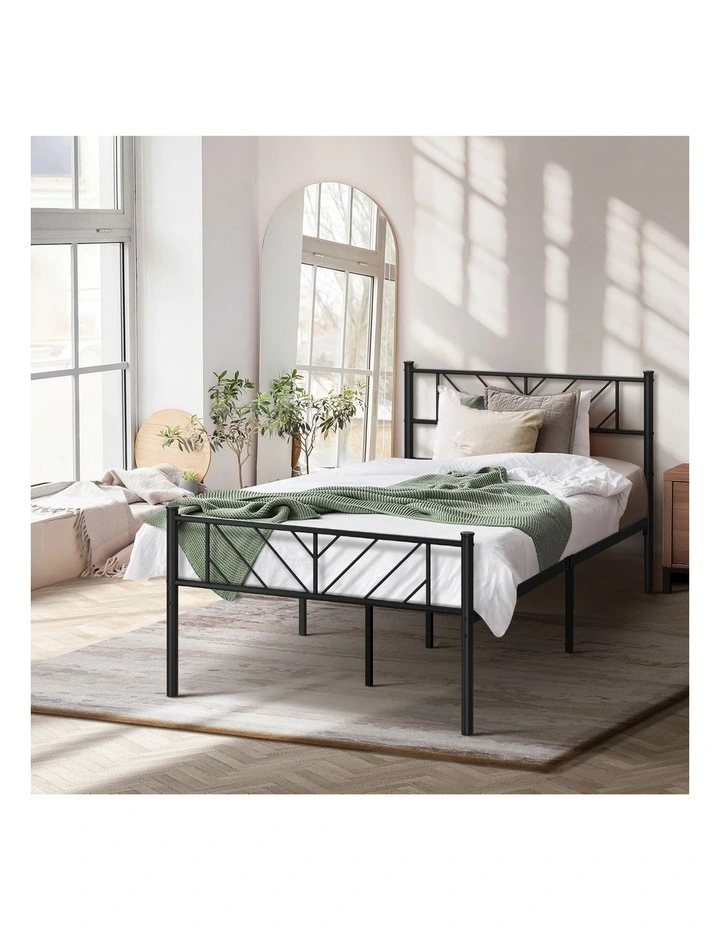 Oikiture Metal Bed Frame King Single Bed Base Platform Black image 7