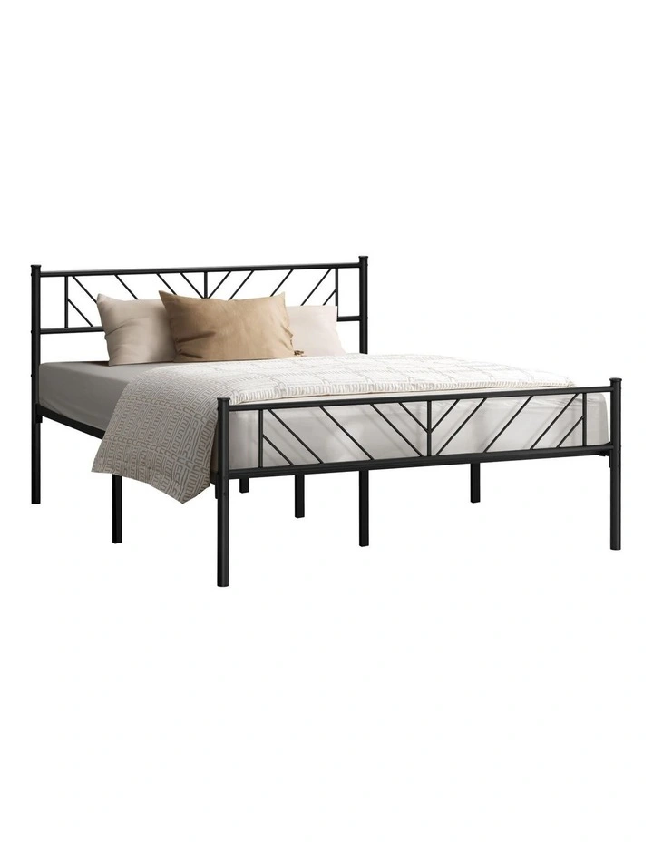 Oikiture Metal Bed Frame Queen Size Bed Base Platform Black image 1
