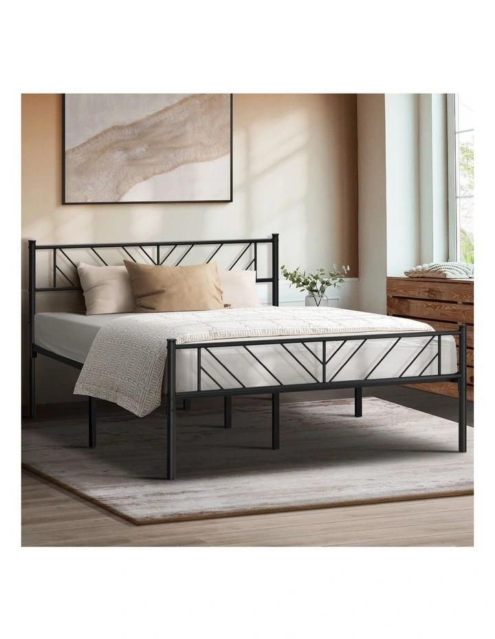 Oikiture Metal Bed Frame Queen Size Bed Base Platform Black image 4