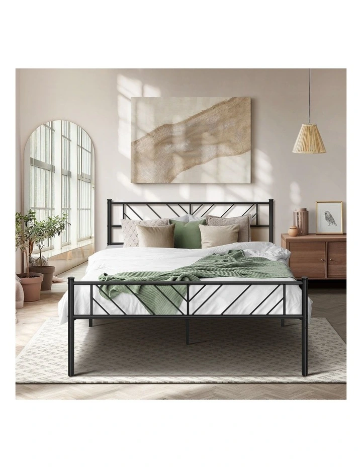 Oikiture Metal Bed Frame Queen Size Bed Base Platform Black image 5