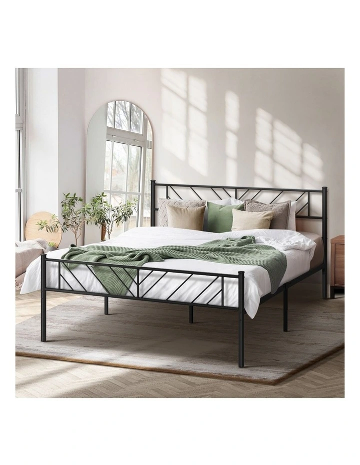 Oikiture Metal Bed Frame Queen Size Bed Base Platform Black image 7