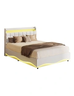 Oikiture Bed Frame Queen Size Gas Lift Storage With LED Light USB Charging