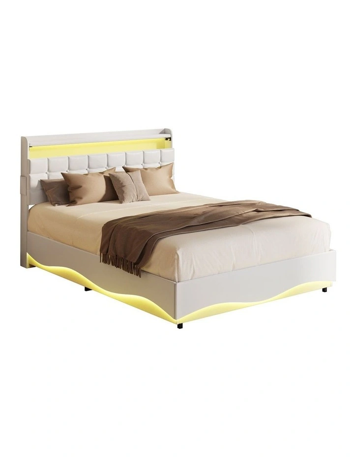 Oikiture Bed Frame Queen Size Gas Lift Storage With LED Light USB Charging image 1