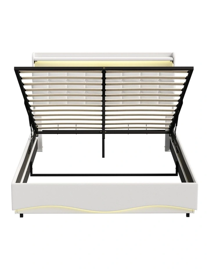 Oikiture Bed Frame Queen Size Gas Lift Storage With LED Light USB Charging image 2