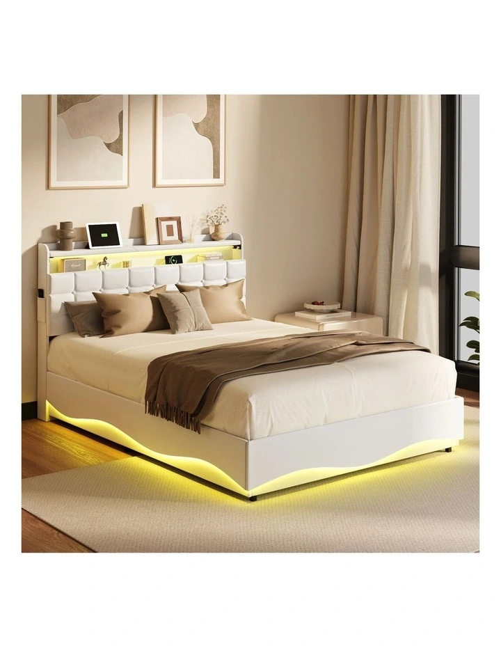 Oikiture Bed Frame Queen Size Gas Lift Storage With LED Light USB Charging image 4