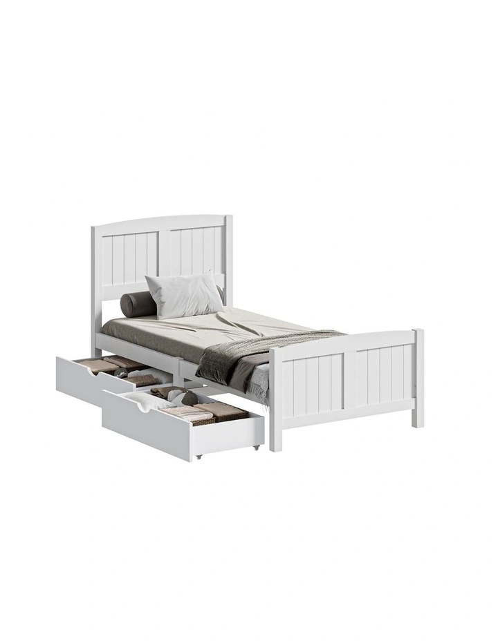Oikiture Wooden Bed Frame Single Size Base with Trundle Storage Drawers White image 1