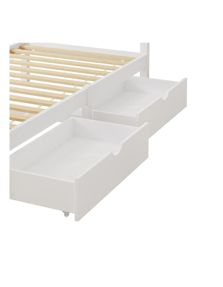 Oikiture Wooden Bed Frame Single Size Base with Trundle Storage Drawers White image 2