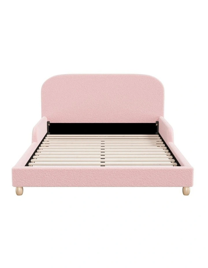 Oikiture Kids Bed Frame Double Side Guard Rails Boucle Pink image 2