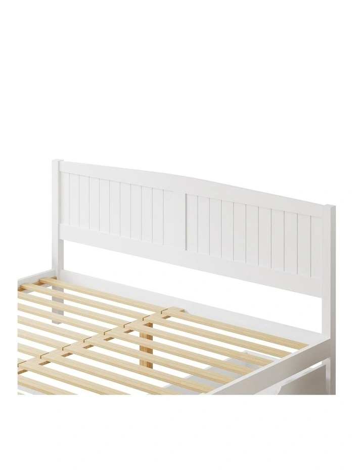 Oikiture Wooden Bed Frame King Size Base with Trundle Storage Drawers White image 2