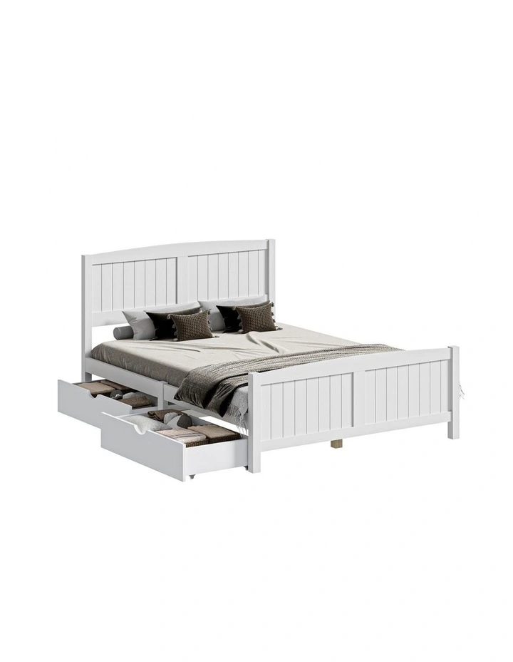 Oikiture Wooden Bed Frame Double Size Base with Trundle Storage Drawers White image 1
