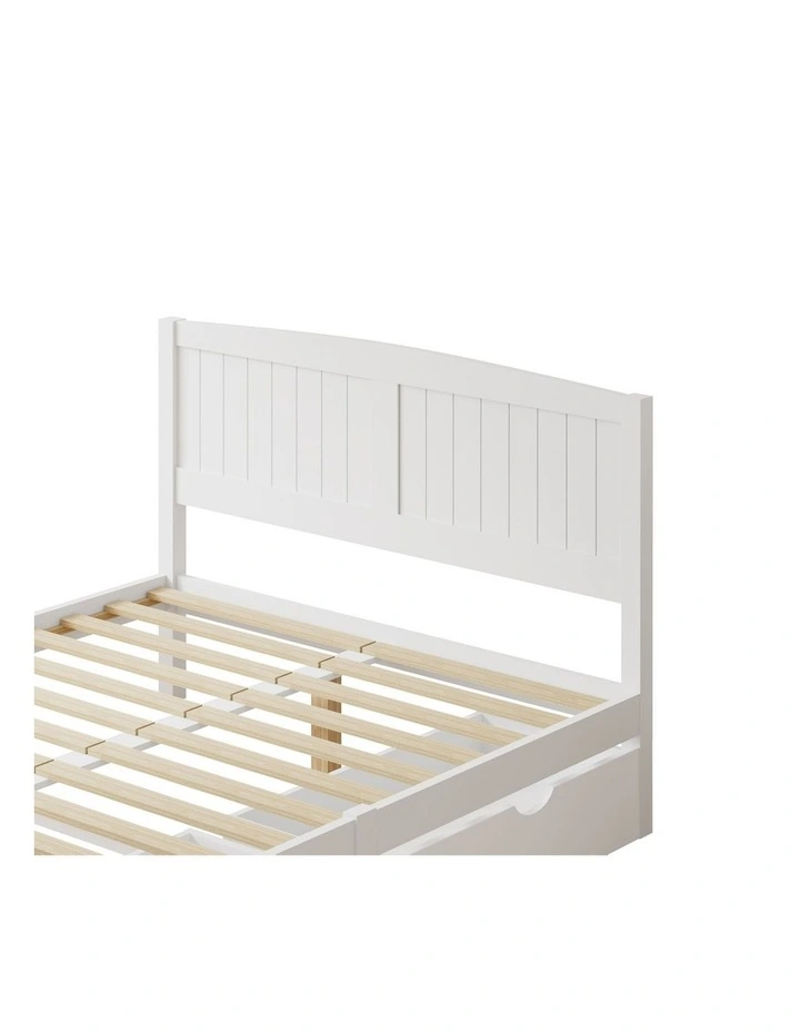 Oikiture Wooden Bed Frame Double Size Base with Trundle Storage Drawers White image 2