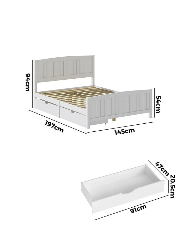Oikiture Wooden Bed Frame Double Size Base with Trundle Storage Drawers White image 3