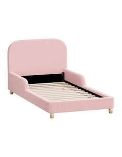 Oikiture Kids Bed Frame Single Side Guard Rails Boucle Pink