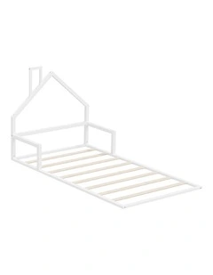 Oikiture Wooden Kids Bed Frame Floor Beds Chimney Platform King Single White