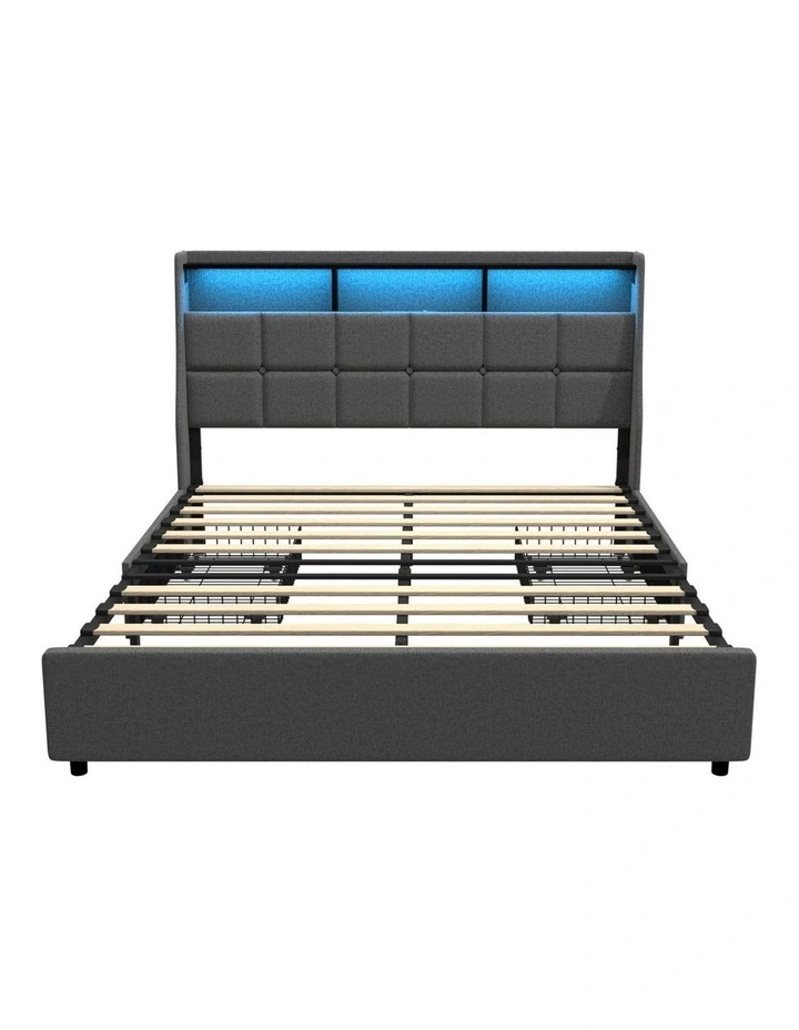 Oikiture Bed Frame Double Size with Storage Drawers & Charging Station LED Light Headboard image 2