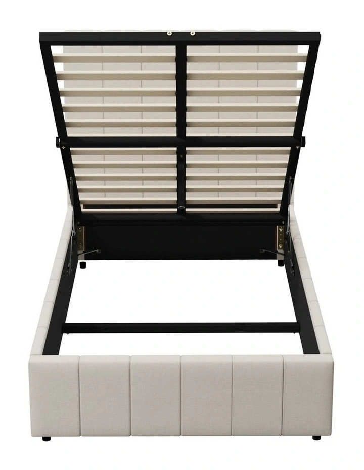 Oikiture Bed Frame Gas Lift Beige Fabric-King Single image 2