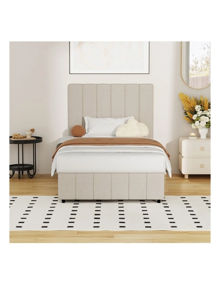 Oikiture Bed Frame Gas Lift Beige Fabric-King Single image 5