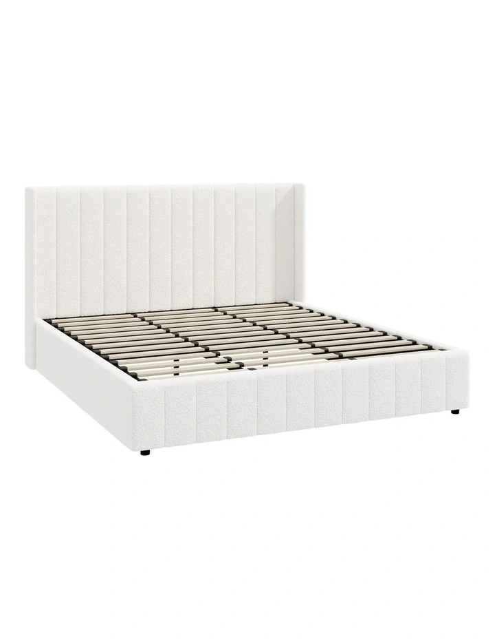 Oikiture Bed Frame Gas Lift Base King Size Boucle Fabric image 1