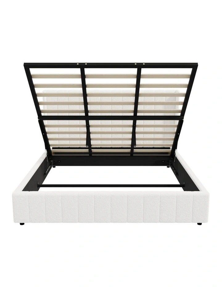 Oikiture Bed Frame Gas Lift Base King Size Boucle Fabric image 2