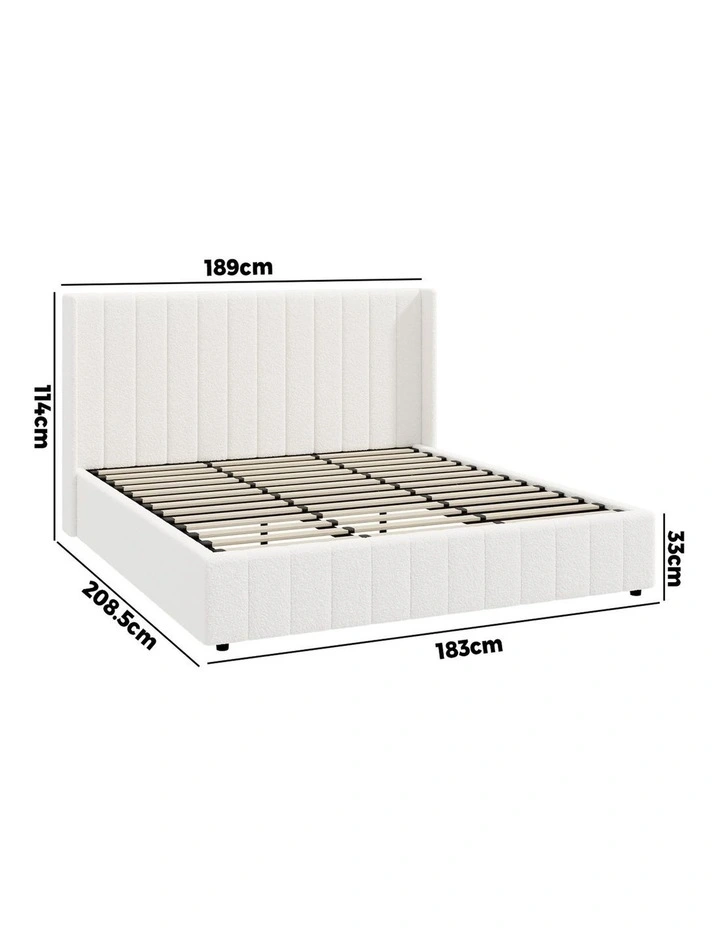 Oikiture Bed Frame Gas Lift Base King Size Boucle Fabric image 3