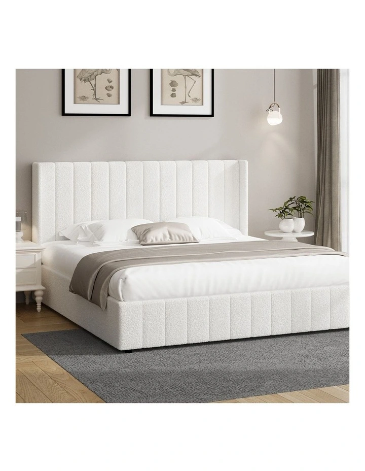 Oikiture Bed Frame Gas Lift Base King Size Boucle Fabric image 4
