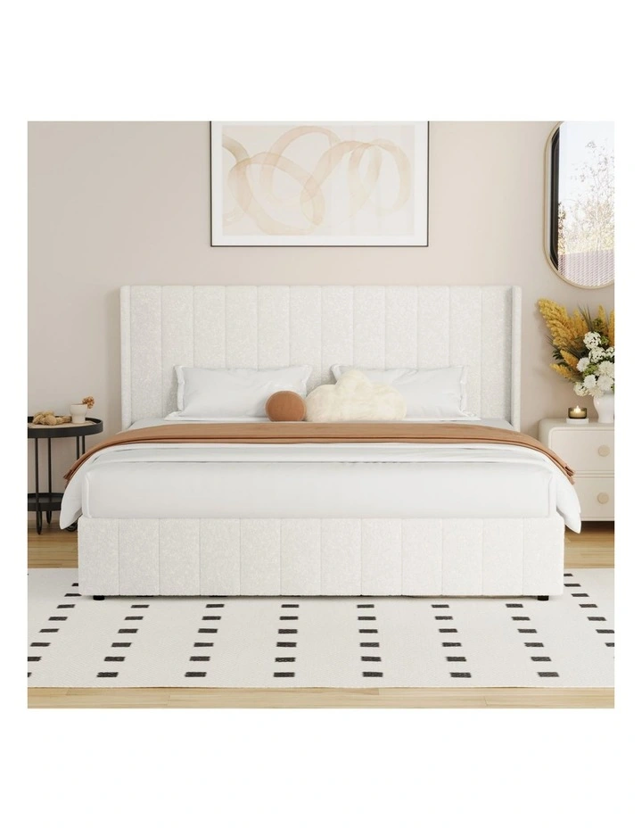 Oikiture Bed Frame Gas Lift Base King Size Boucle Fabric image 6