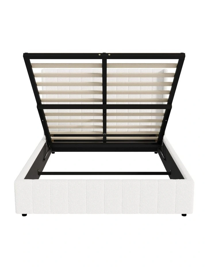 Oikiture Bed Frame Gas Lift Base Queen Size Boucle Fabric image 2