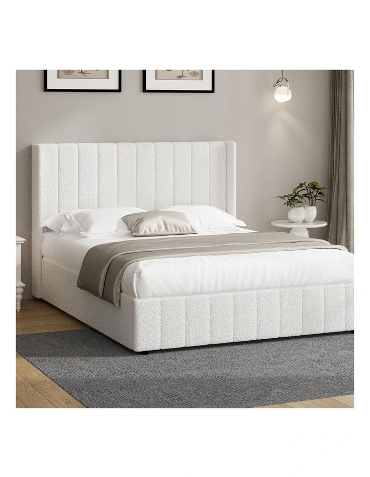 Oikiture Bed Frame Gas Lift Base Queen Size Boucle Fabric image 4