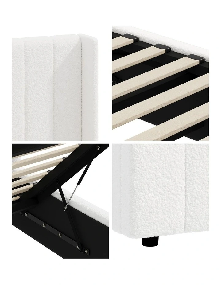 Oikiture Bed Frame Gas Lift Base Queen Size Boucle Fabric image 7