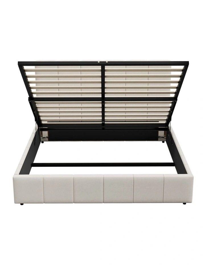 Oikiture Bed Frame Gas Lift Beige Fabric- Queen image 2