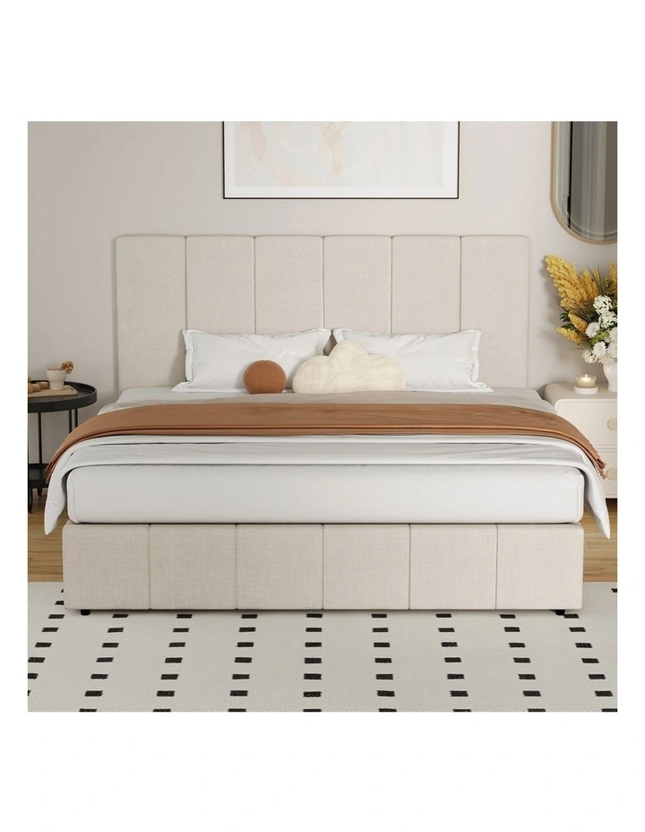 Oikiture Bed Frame Gas Lift Beige Fabric- Queen image 5