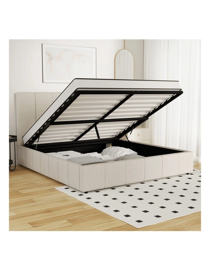 Oikiture Bed Frame Gas Lift Beige Fabric- Queen image 6