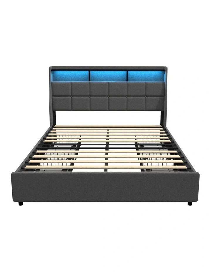 Oikiture Bed Frame Queen Size with Storage Drawers & Charging Station LED Light Headboard image 2