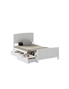 Oikiture Wooden Bed Frame King Single Base with Trundle Storage Drawers White