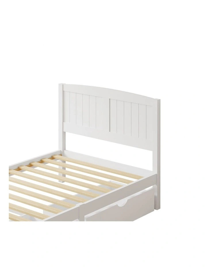 Oikiture Wooden Bed Frame King Single Base with Trundle Storage Drawers White image 2