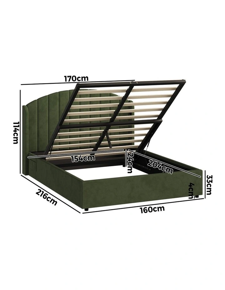 Oikiture Bed Frame Queen Size With Gas Lift Storage Usb Charging Velvet image 3