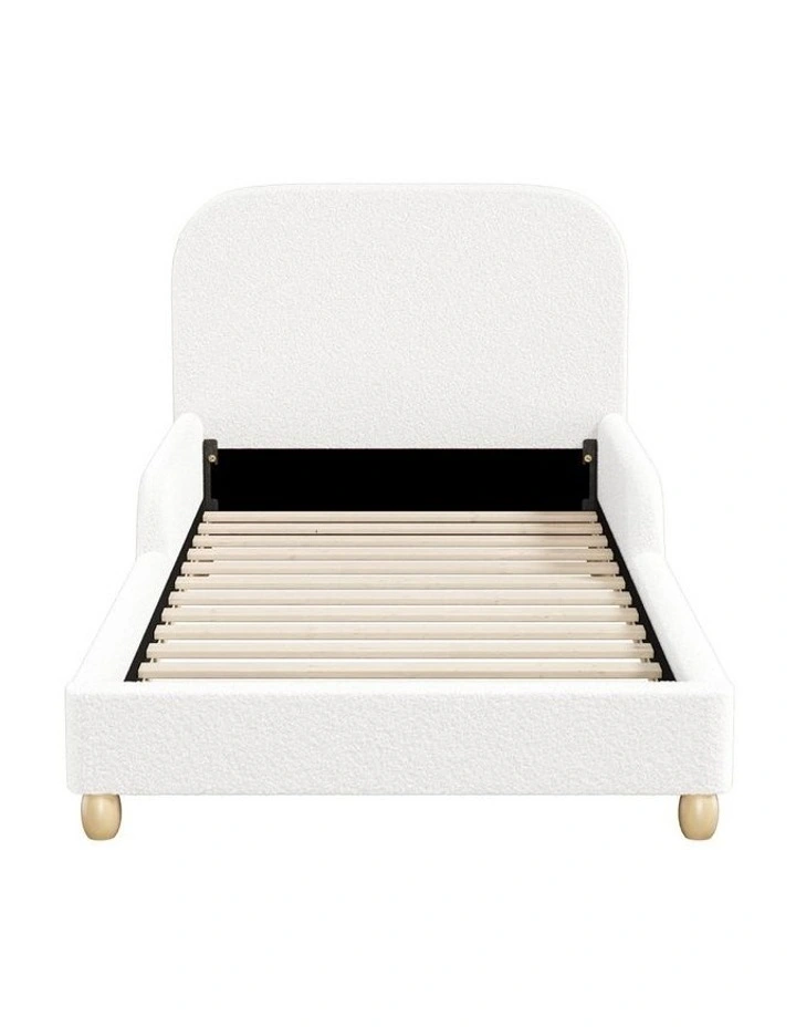 Oikiture Kids Bed Frame Single Side Guard Rails Boucle White image 2