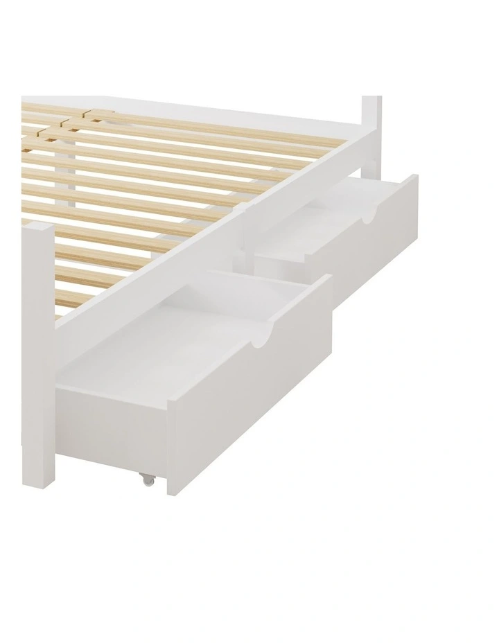 Oikiture Wooden Bed Frame Queen Size Base with Trundle Storage Drawers White image 2
