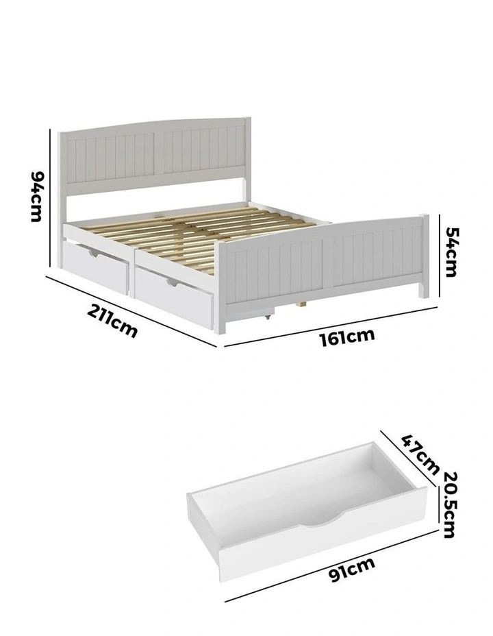 Oikiture Wooden Bed Frame Queen Size Base with Trundle Storage Drawers White image 3