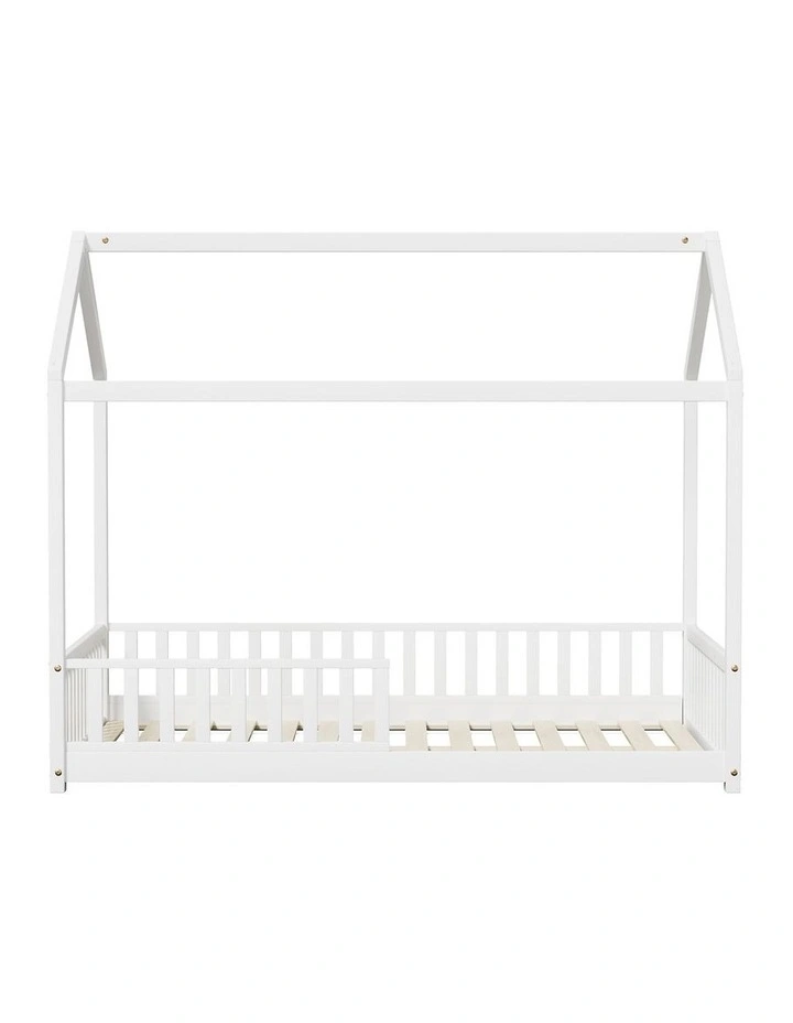 Oikiture Kids Wooden Bed Frame House Beds Platform Double White Timber Pine image 2
