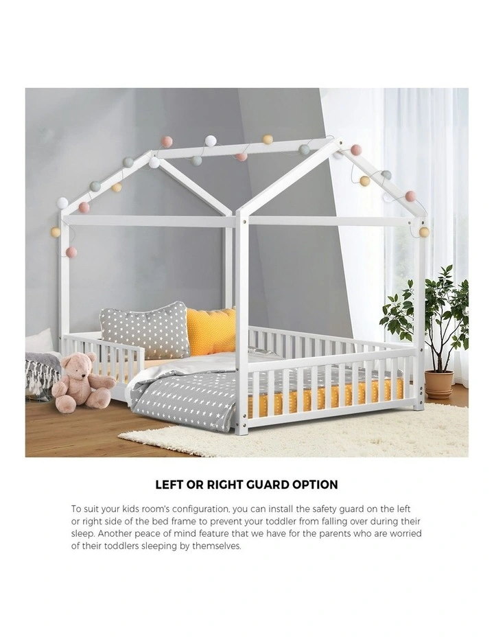 Oikiture Kids Wooden Bed Frame House Beds Platform Double White Timber Pine image 7