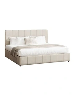 Oikiture Bed Frame Gas Lift Beige Fabric- King
