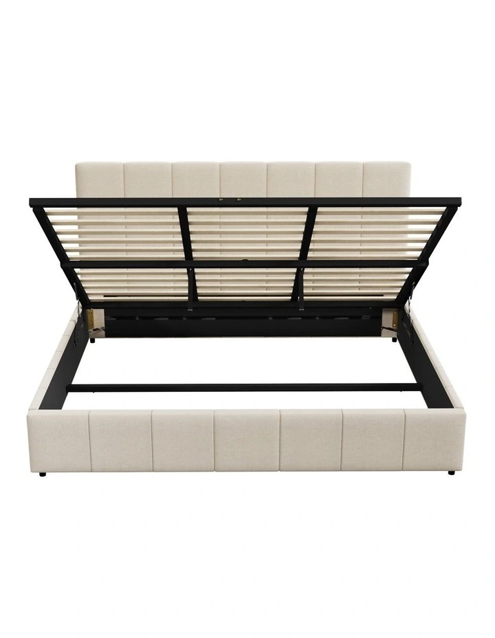 Oikiture Bed Frame Gas Lift Beige Fabric- King image 2