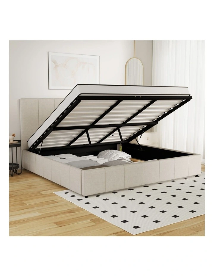 Oikiture Bed Frame Gas Lift Beige Fabric- King image 6