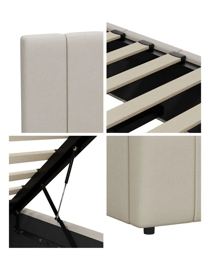 Oikiture Bed Frame Gas Lift Beige Fabric- King image 7